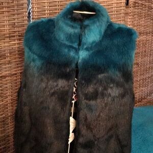Cejon Turquoise and Black Faux Fur Vest